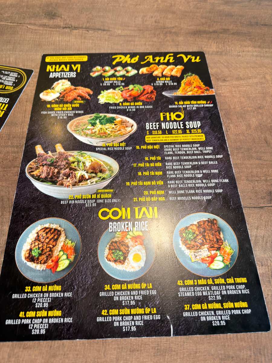 Pho Anh Vu East Vancouver 菜單相片 1